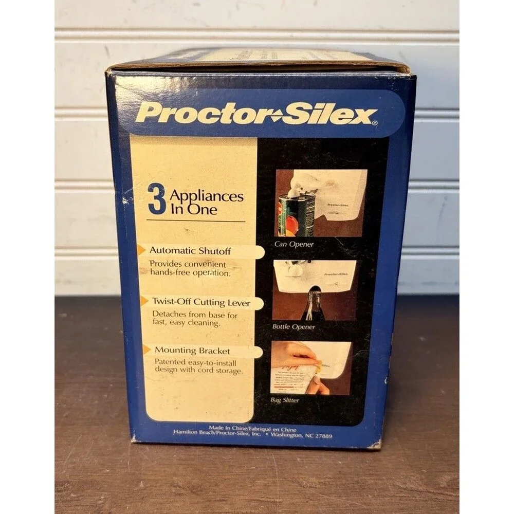 Proctor Silex Can Opener Space Saver Under Cabinet 3 In One (NewIn Box) #75400